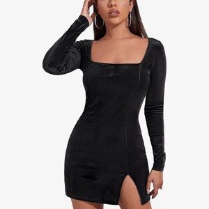Velvet Black Slit Mini Dress